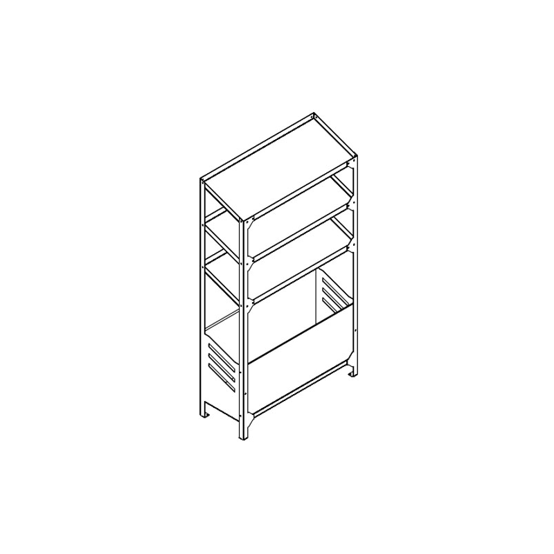 Floor-standing bakery shelf with 3 inclined shelves and bread basket L100