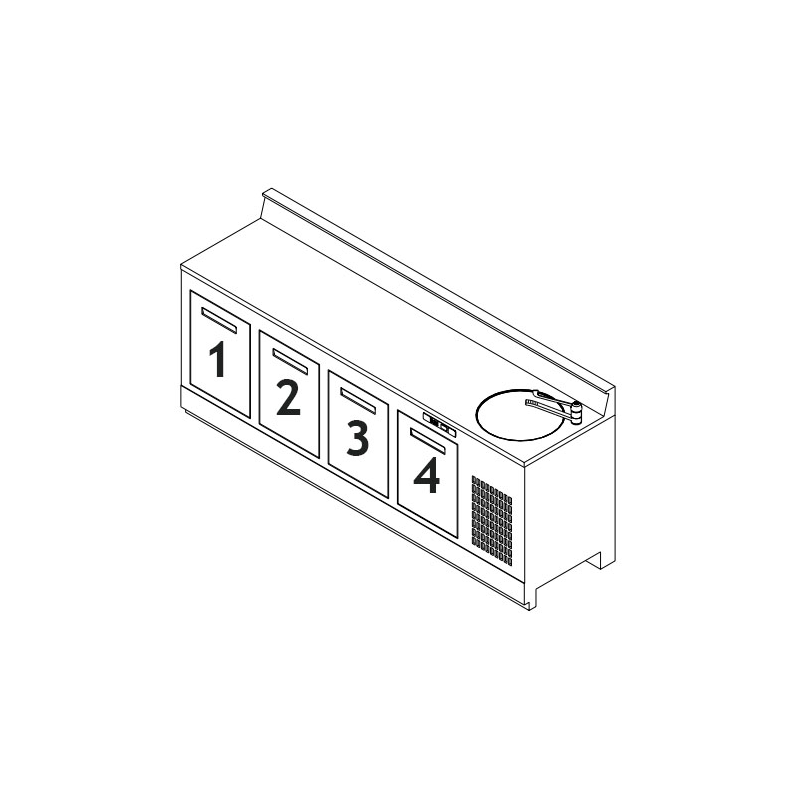 Retrobase refrigerato 4 sportelli con lavello L250