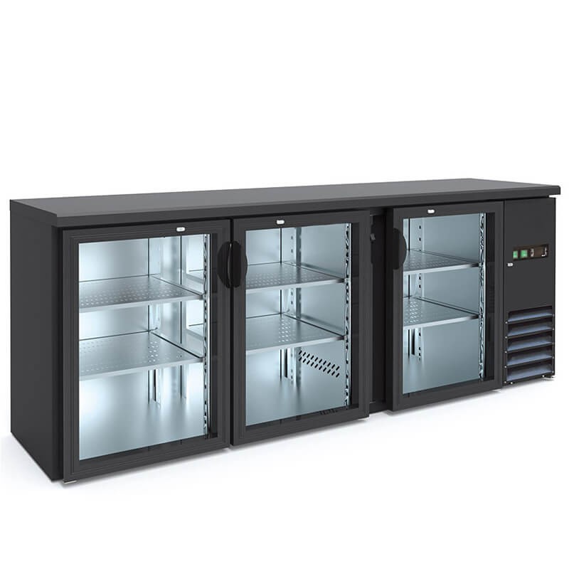 Refrigerated ventilated back counter 3 glass doors 445 liters