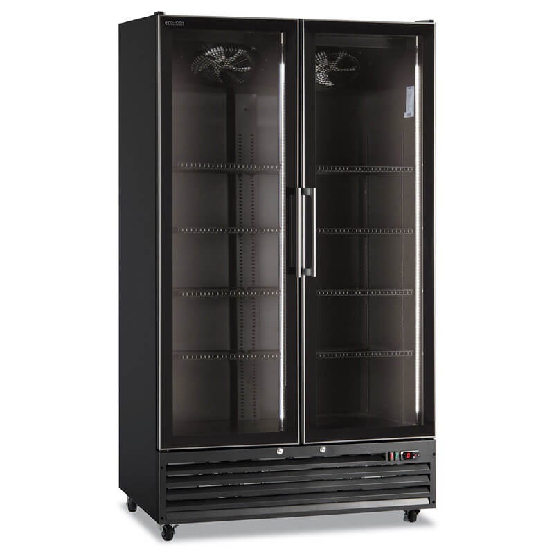 Vertical ventilated drink display cabinet 2 doors 1000 liters black