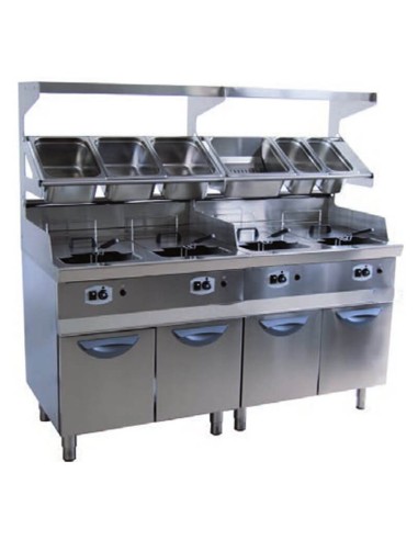 2-well gas fryer on cabinet base 18+18 liters with accessories