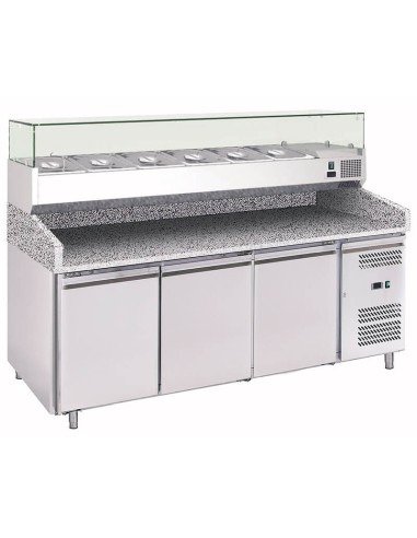 Pizza counter with 3 doors and refrigerated dressing display