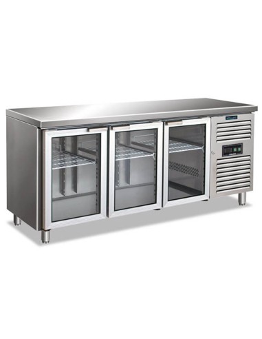 Tavolo refrigerato 3 porte a vetro 358 Litri temperatura 2 °C / +8 °C