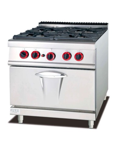 Cucina a Gas Professionale 4 Fuochi con Forno | Acciaio Inox 80x70 cm Potenza 20,4kW