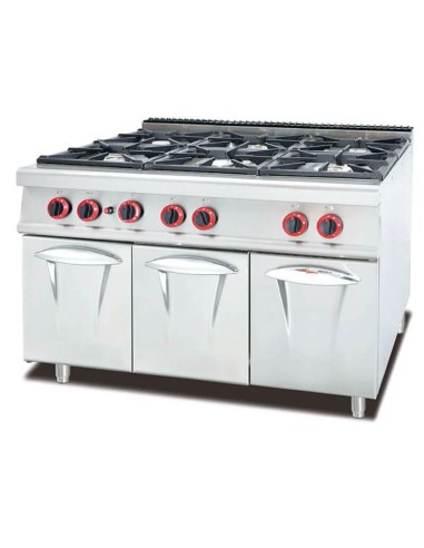 Cucina a Gas Professionale 6 Fuochi su Vano Chiuso in Acciaio Inox 35 kW