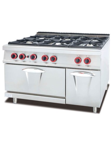 Cucina a Gas Professionale 6 Fuochi con Forno | Acciaio Inox 120x70 cm Potenza 21,6kW