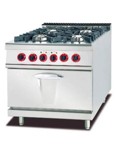 Cucina a Gas Professionale 4 Fuochi con Forno | Acciaio Inox 80x90 cm Potenza 26 kW