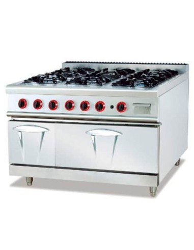 Cucina a Gas Professionale 6 Fuochi con Forno Elettrico S/90 | 120x90 cm
