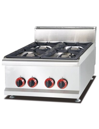 Cucina a Gas Professionale 4 Fuochi da Banco - Acciaio Inox e Ghisa 60x65 cm Potenza 14.4 kW