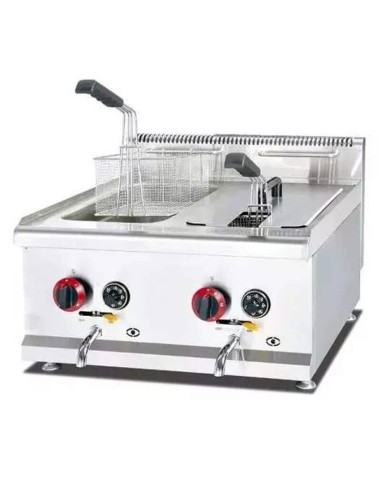 Friggitrice a Gas Professionale da Banco 14+14 Lt - Acciaio Inox 4.5+4.5 kW per Ristoranti