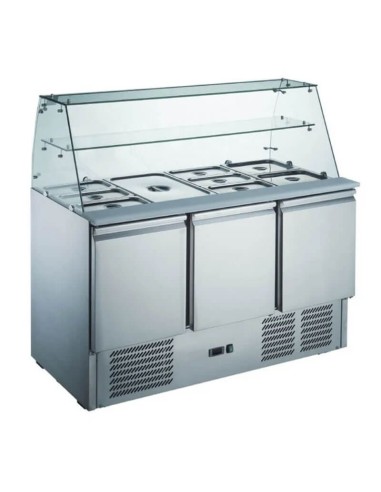Banco Frigo Saladette Espositivo 136,5x70 cm - Vetro Dritto - 3 Porte - Spedizione in Tutta Italia