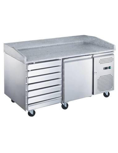 Banco Pizza Professionale 151,5 cm - Acciaio Inox - 1 Porta 7 Cassetti - Tropicalizzato - Classe A