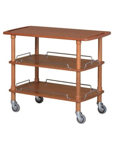 Carrello di servizio in legno su ruote 3 ripiani