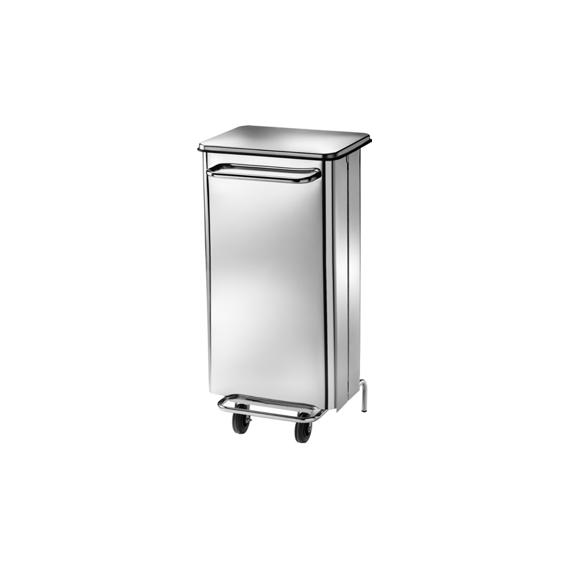 Pattumiera rettangolare inox con 2 ruote e pedale. 